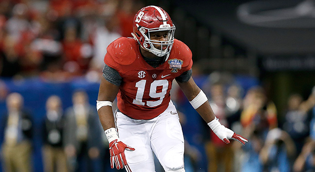 Alabama Crimson Tide linebacker Reggie Ragland (19) is seen in action during the Sugar Bowl NCAA college football playoff semifinal game against the Ohio State Buckeyes at the Mercedes-Benz Superdome on Thursday, January 1, 2015 in New Orleans, Louisiana. Ohio State won 42-35. (AP Photo/Aaron M. Sprecher)